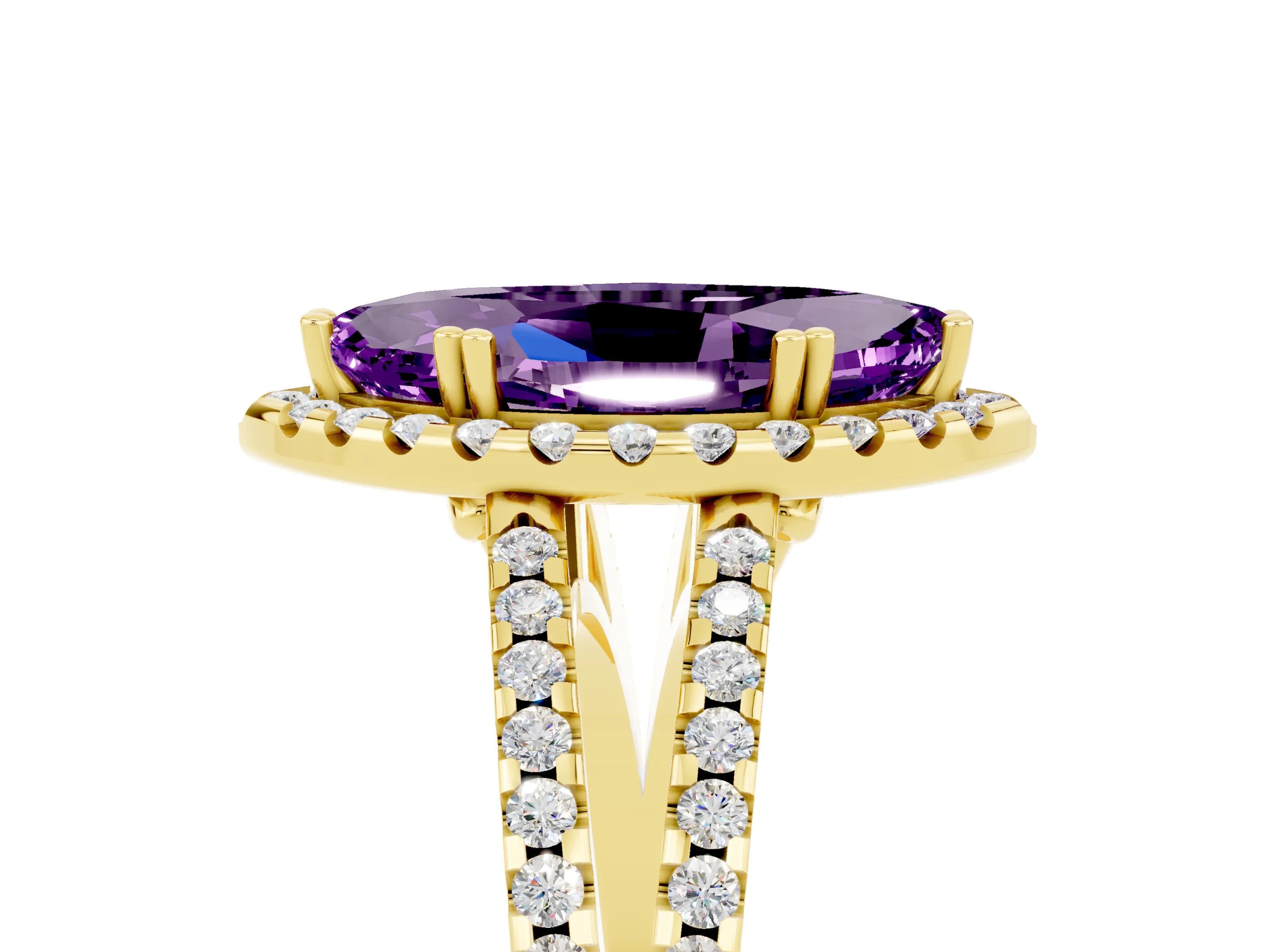 Yellow gold Marquise Cut Amethyst Halo Split Shank Engagement Ring_17