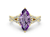 Yellow gold Marquise Cut Amethyst  Halo Twist Band Solitaire Prong Setting Ring_24