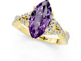 Yellow gold Marquise Cut Amethyst  Halo Twist Band Solitaire Prong Setting Ring_25