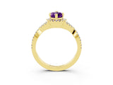 Yellow gold Marquise Cut Amethyst  Halo Twist Band Solitaire Prong Setting Ring_27