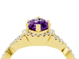 Yellow gold Marquise Cut Amethyst  Halo Twist Band Solitaire Prong Setting Ring_28