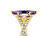 Yellow gold Marquise Cut Amethyst  Halo Twist Band Solitaire Prong Setting Ring_29