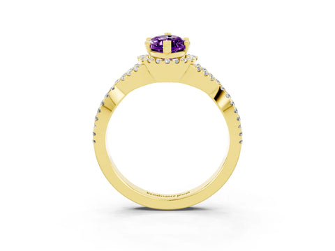 Yellow gold Marquise Cut Amethyst Halo Twist Band Solitaire Prong Setting Ring_3