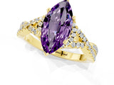 Yellow gold Marquise Cut Amethyst  Halo Twist Band Solitaire Prong Setting Ring_43