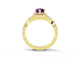 Yellow gold Marquise Cut Amethyst  Halo Twist Band Solitaire Prong Setting Ring_45