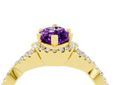 Yellow gold Marquise Cut Amethyst  Halo Twist Band Solitaire Prong Setting Ring_46