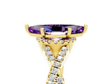 Yellow gold Marquise Cut Amethyst  Halo Twist Band Solitaire Prong Setting Ring_47