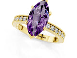 Yellow gold Marquise Cut Amethyst Milgrain Pavé Engagement Ring with Four-Prong Setting_1