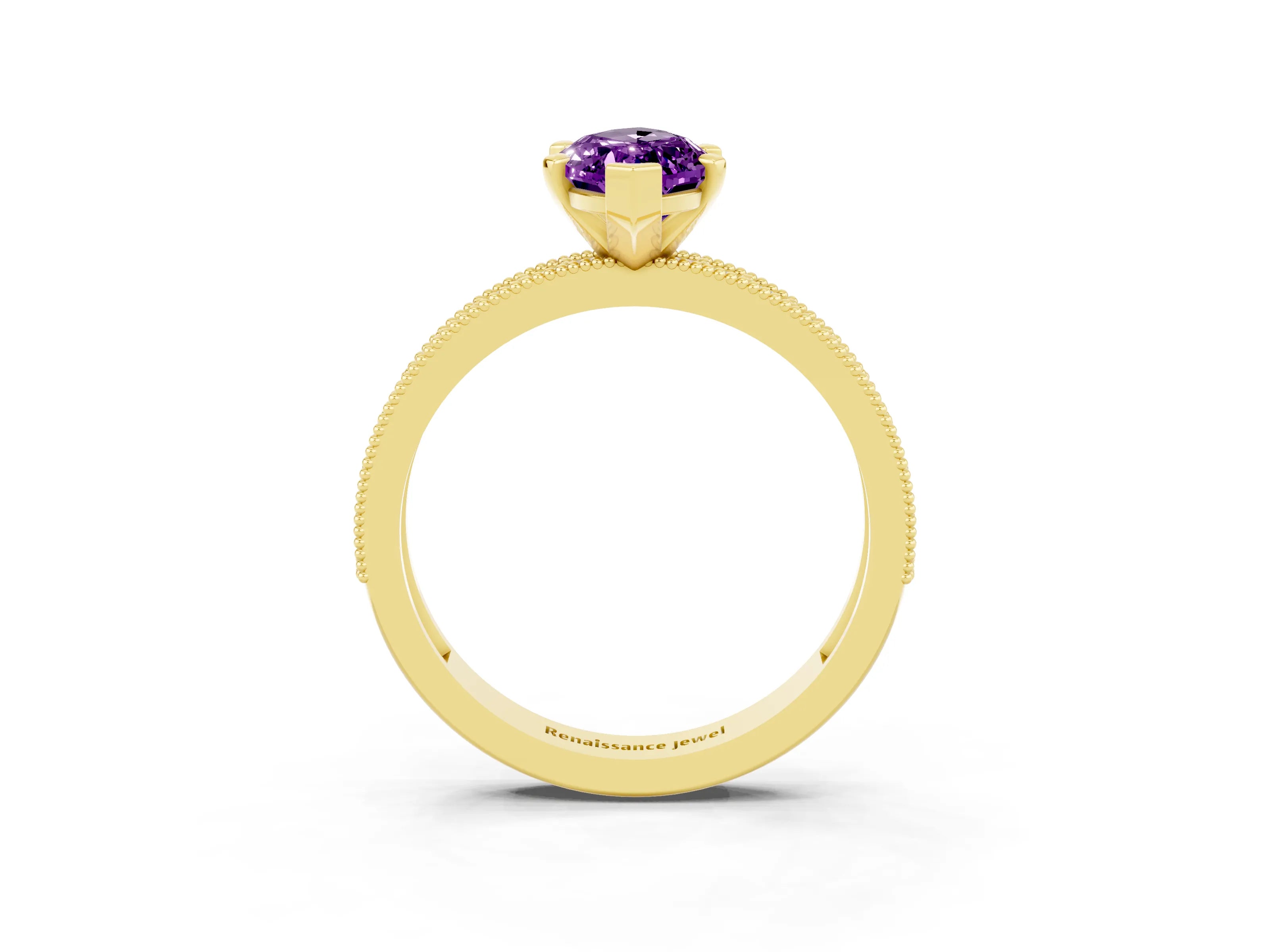 Yellow gold Marquise Cut Amethyst Milgrain Pavé Engagement Ring with Four-Prong Setting_3