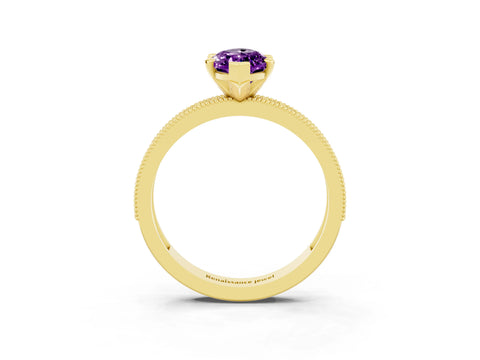 Yellow gold Marquise Cut Amethyst Milgrain Pavé Engagement Ring with Four-Prong Setting_3