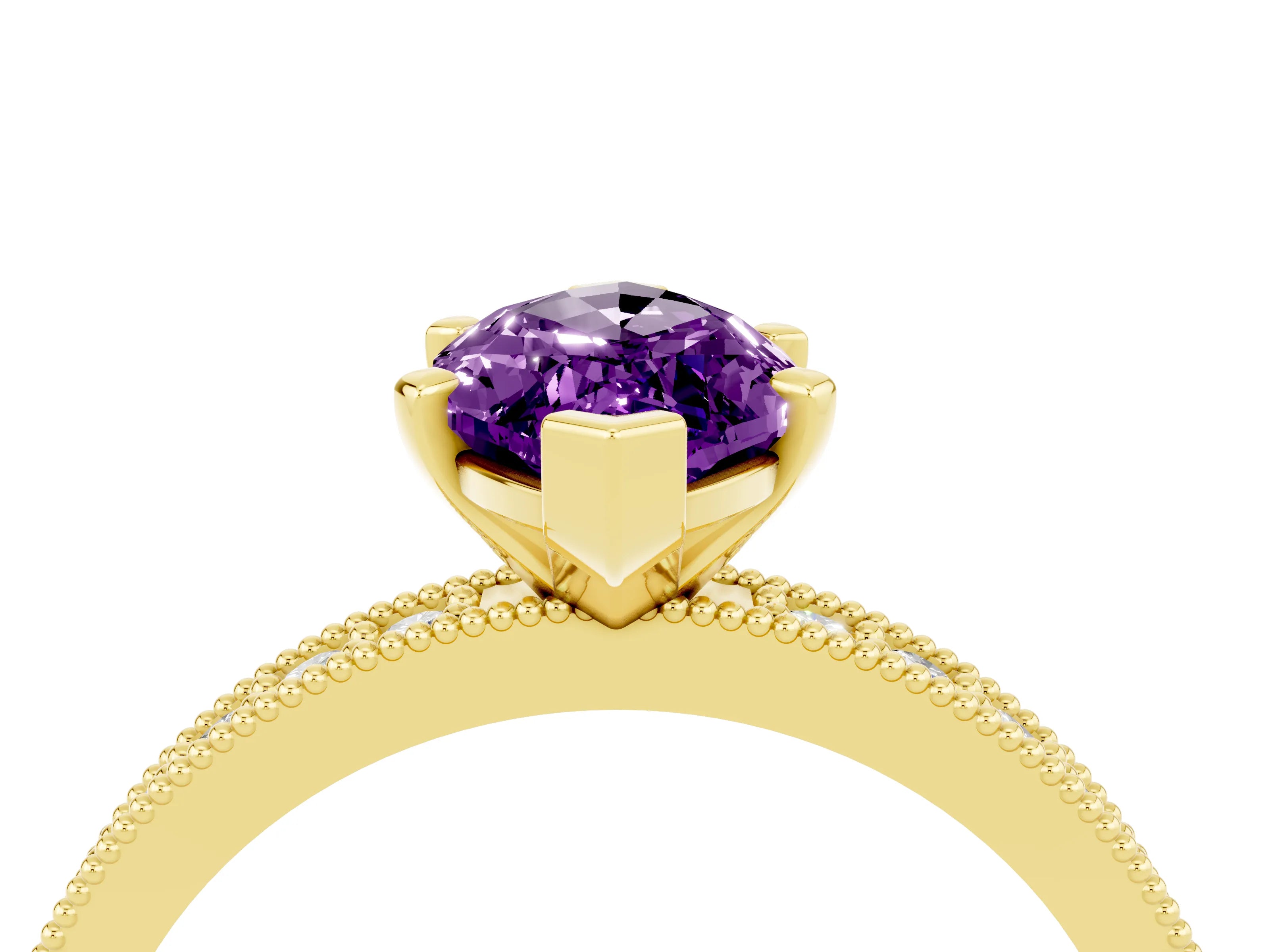 Yellow gold Marquise Cut Amethyst Milgrain Pavé Engagement Ring with Four-Prong Setting_4