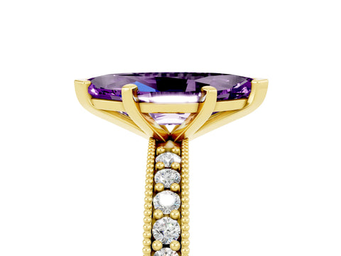 Yellow gold Marquise Cut Amethyst Milgrain Pavé Engagement Ring with Four-Prong Setting_5