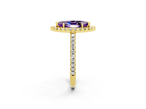 Yellow gold Marquise Cut Amethyst Pavé Halo Ring with Four-Prong Setting_14