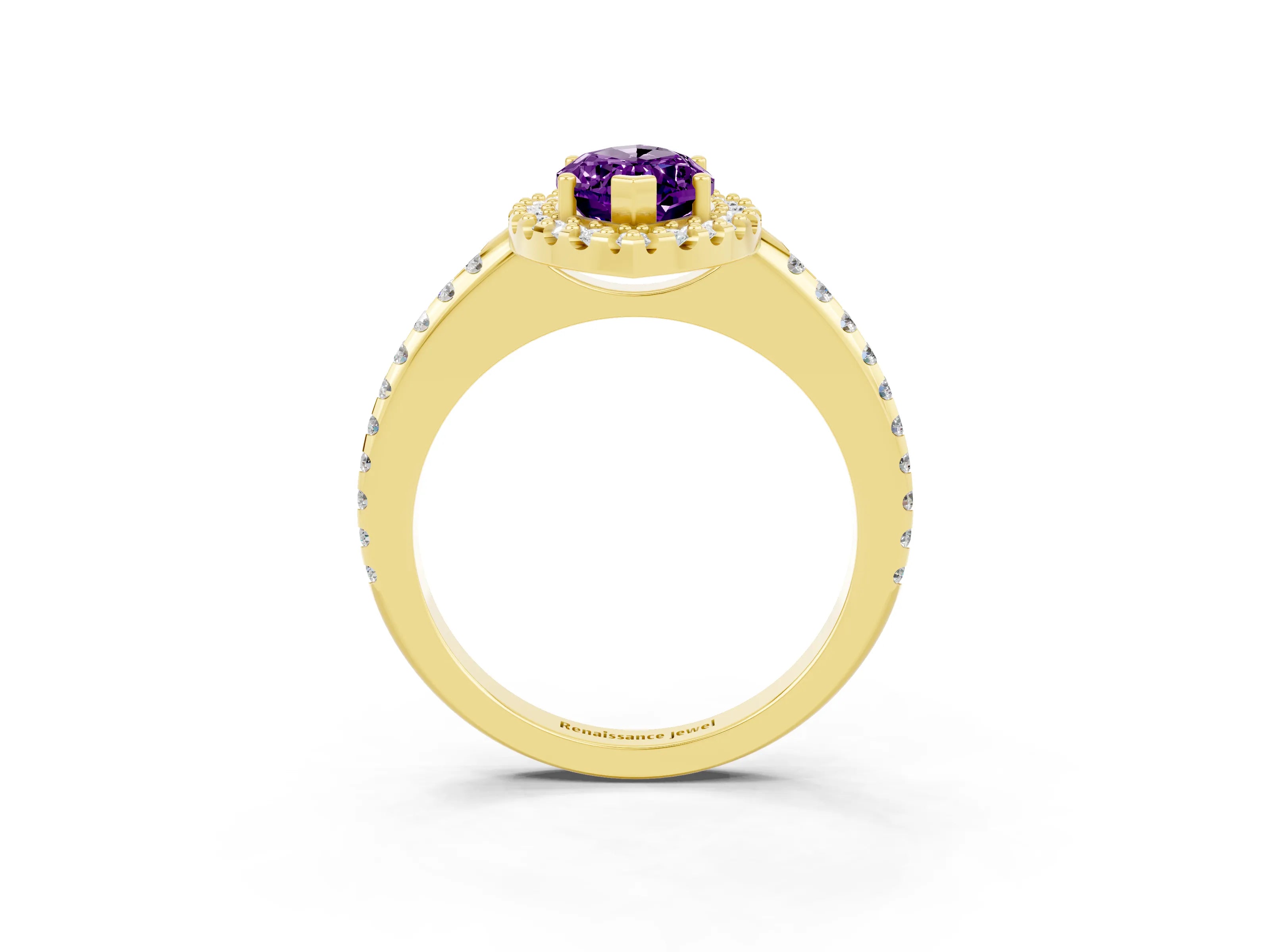 Yellow gold Marquise Cut Amethyst Pavé Halo Ring with Four-Prong Setting_15