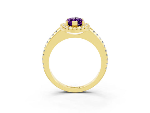 Yellow gold Marquise Cut Amethyst Pavé Halo Ring with Four-Prong Setting_15
