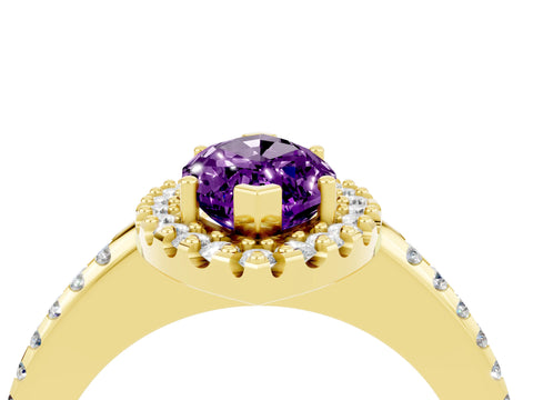 Yellow gold Marquise Cut Amethyst Pavé Halo Ring with Four-Prong Setting_16