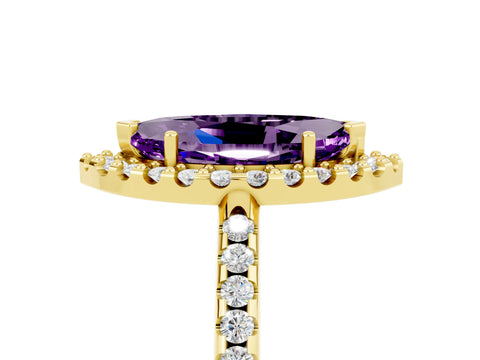Yellow gold Marquise Cut Amethyst Pavé Halo Ring with Four-Prong Setting_17