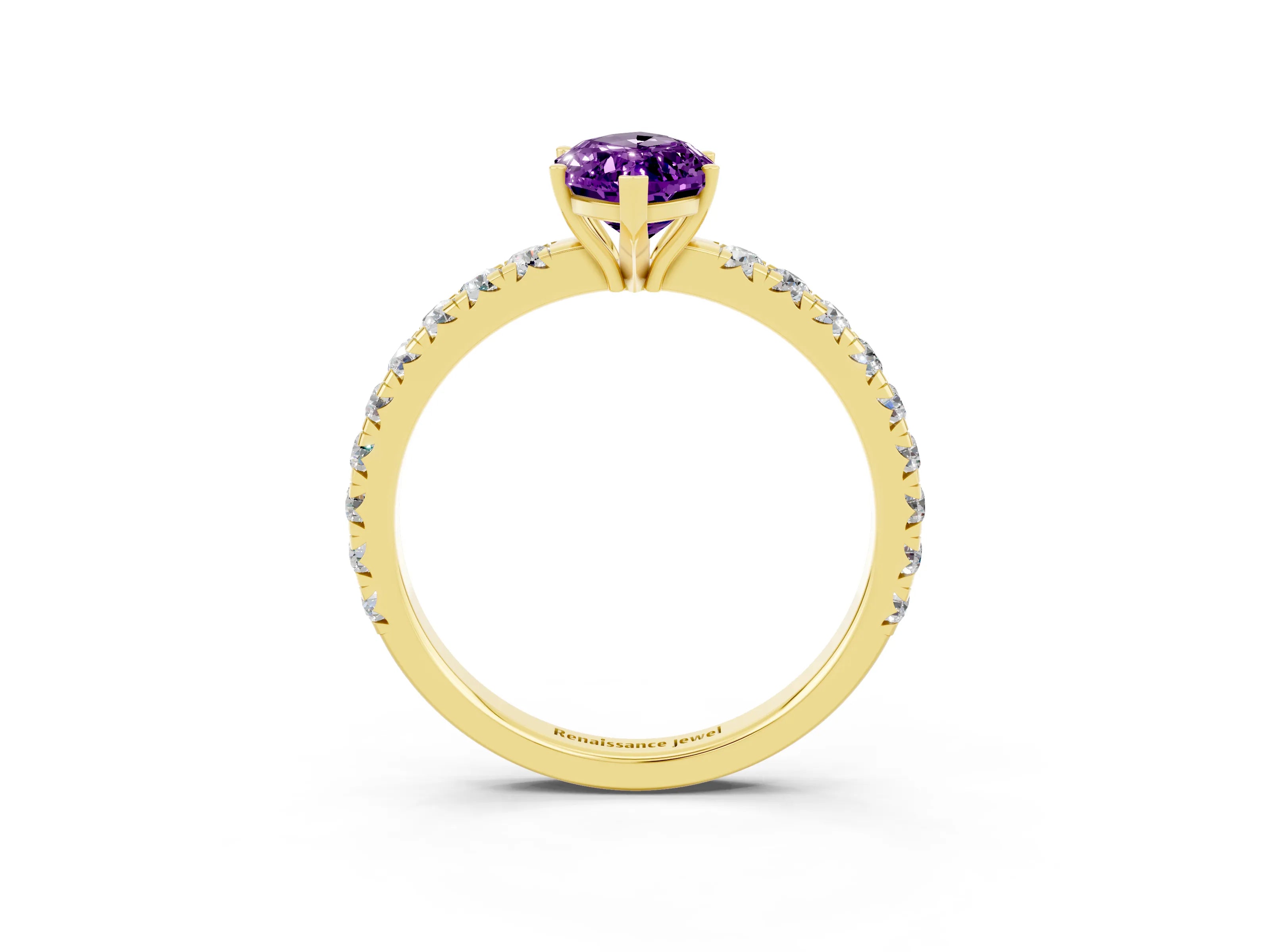 Yellow gold Marquise Cut Amethyst Pavé Solitaire Engagement Ring with Four-Prong Setting_15