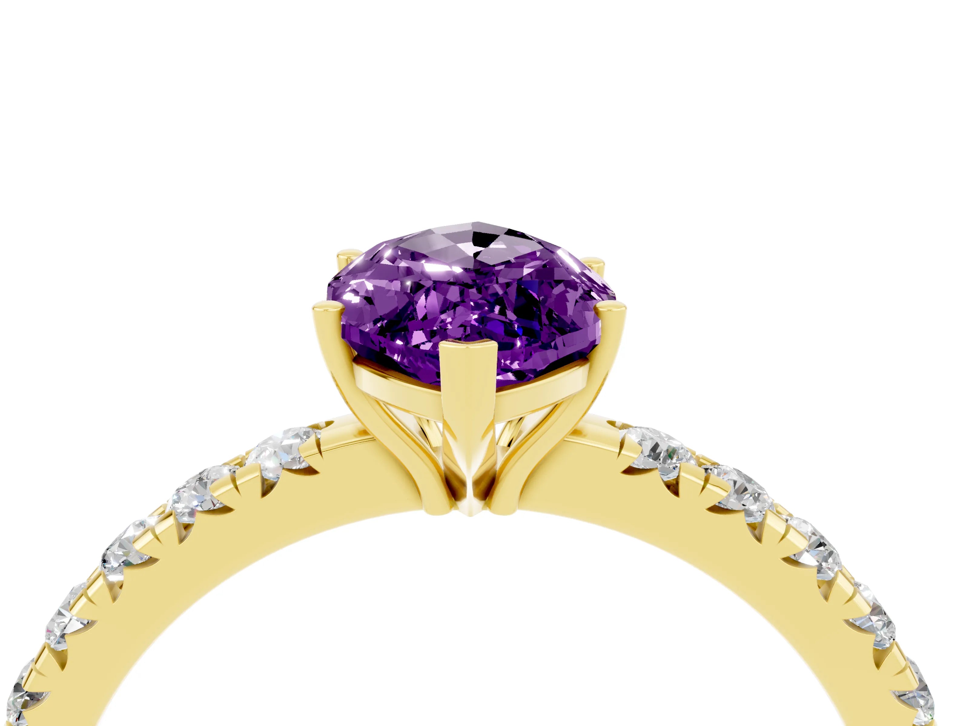 Yellow gold Marquise Cut Amethyst Pavé Solitaire Engagement Ring with Four-Prong Setting_16