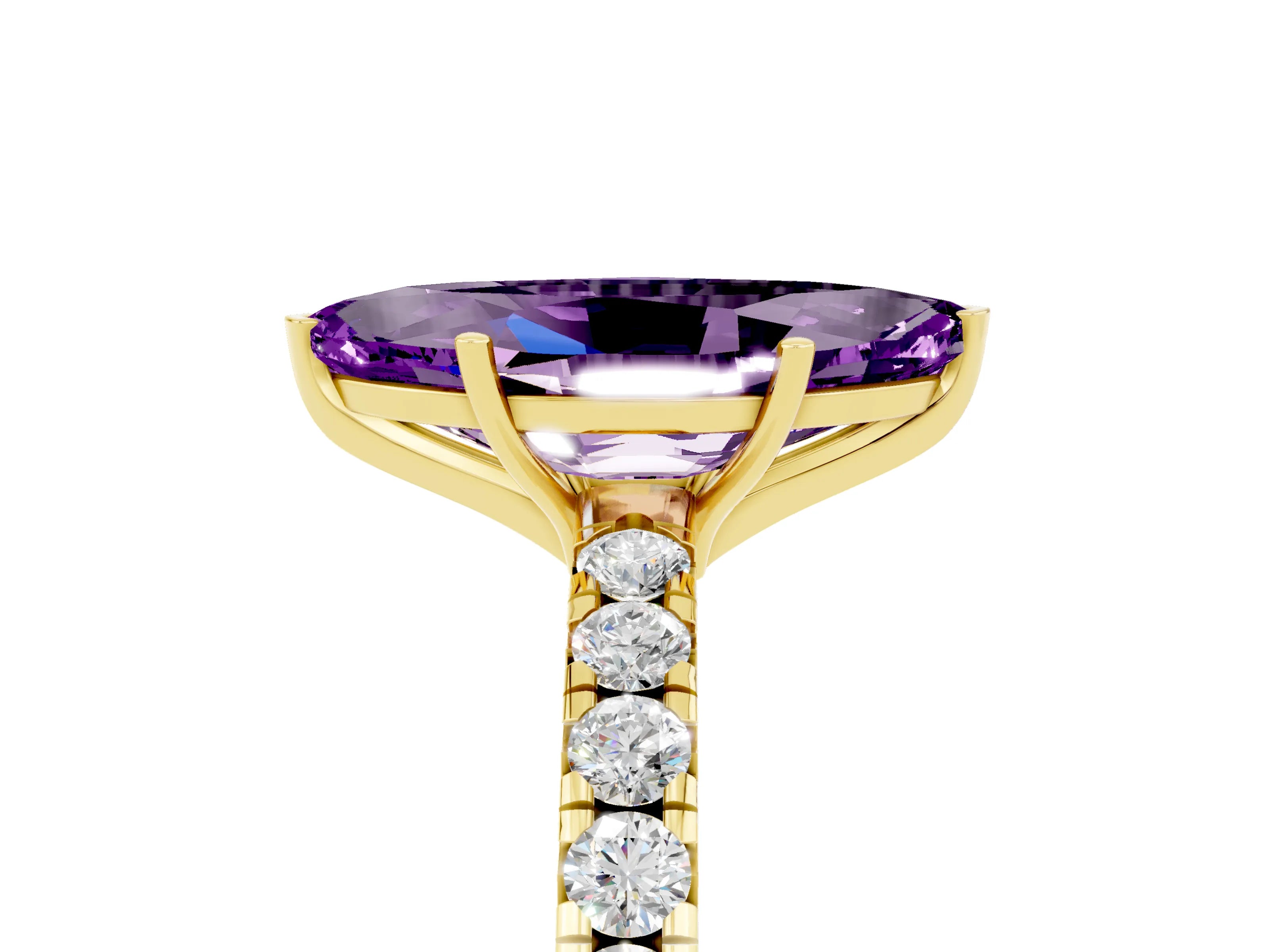 Yellow gold Marquise Cut Amethyst Pavé Solitaire Engagement Ring with Four-Prong Setting_17