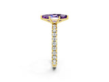Yellow gold Marquise Cut Amethyst Pavé Solitaire Ring with Round Band and Prong Setting_26