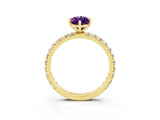 Yellow gold Marquise Cut Amethyst Pavé Solitaire Ring with Round Band and Prong Setting_27