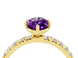 Yellow gold Marquise Cut Amethyst Pavé Solitaire Ring with Round Band and Prong Setting_28