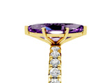 Yellow gold Marquise Cut Amethyst Pavé Solitaire Ring with Round Band and Prong Setting_29