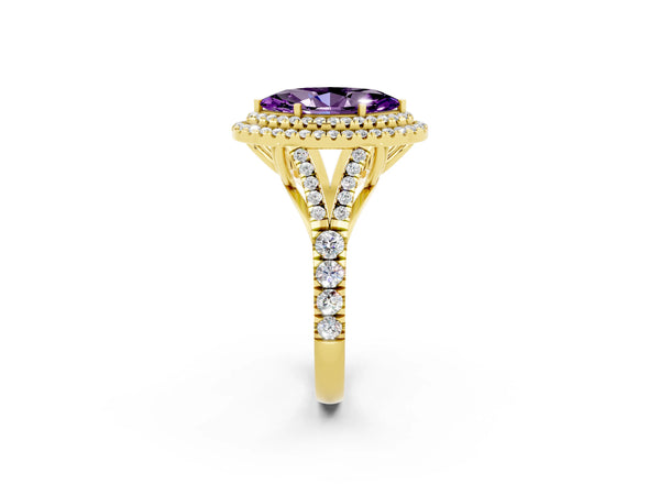 Yellow gold Marquise Cut Amethyst Pavé Split Shank Double Halo Engagement Ring