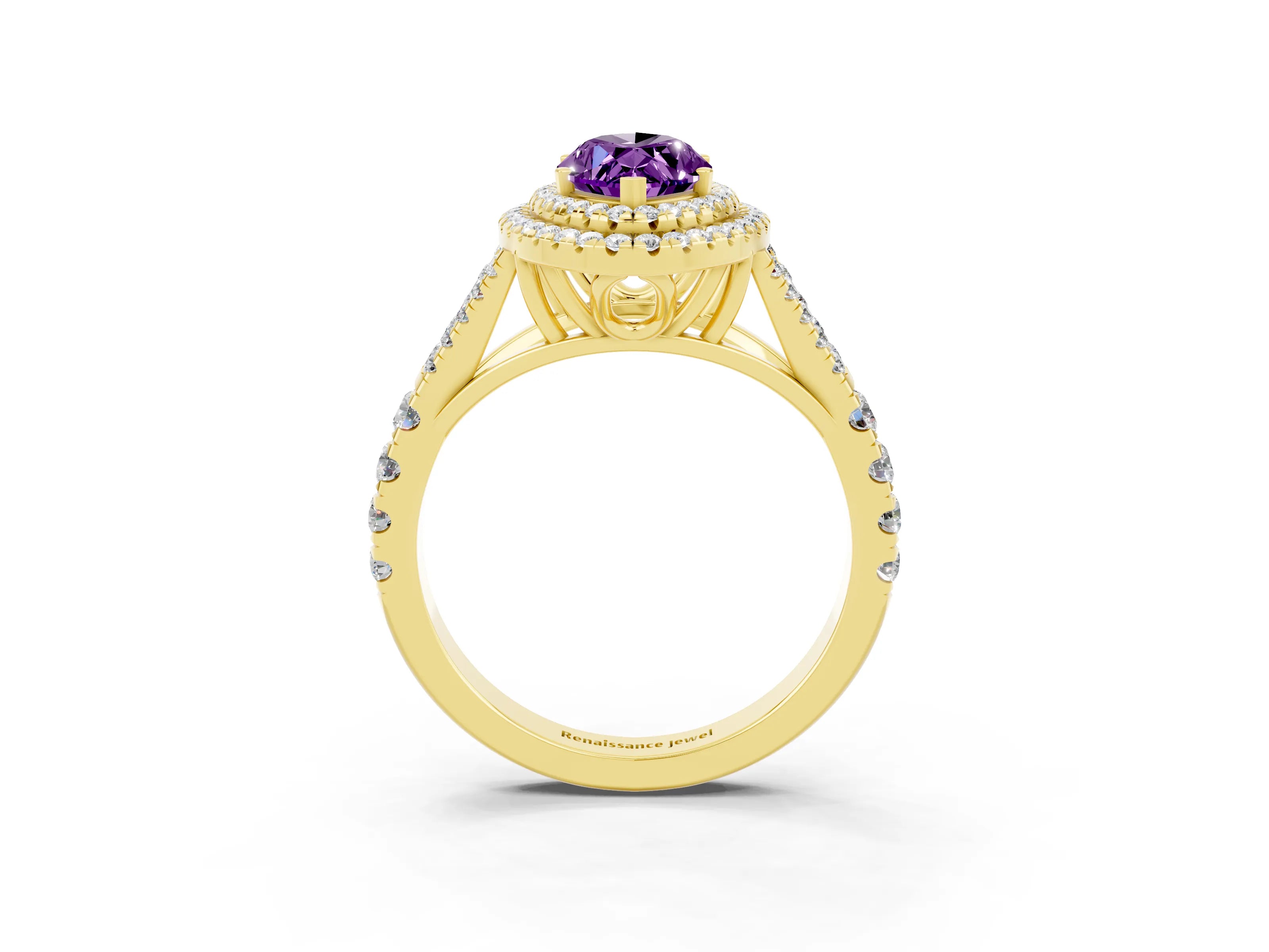 Yellow gold Marquise Cut Amethyst Pavé Split Shank Double Halo Engagement Ring_3