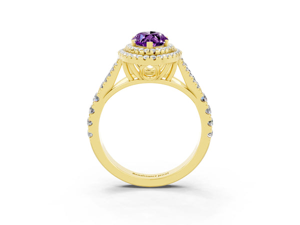 Yellow gold Marquise Cut Amethyst Pavé Split Shank Double Halo Engagement Ring