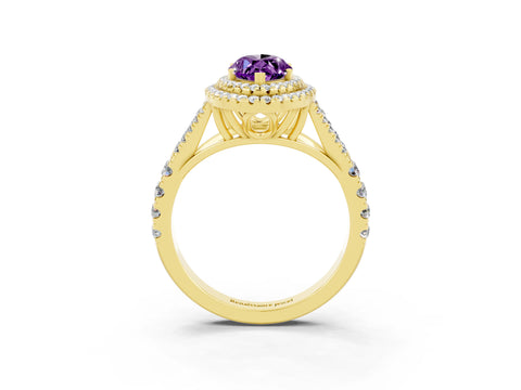 Yellow gold Marquise Cut Amethyst Pavé Split Shank Double Halo Engagement Ring_3