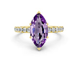 Yellow gold Marquise Cut Amethyst Pave Band Solitaire Ring with Four-Prong Setting_12