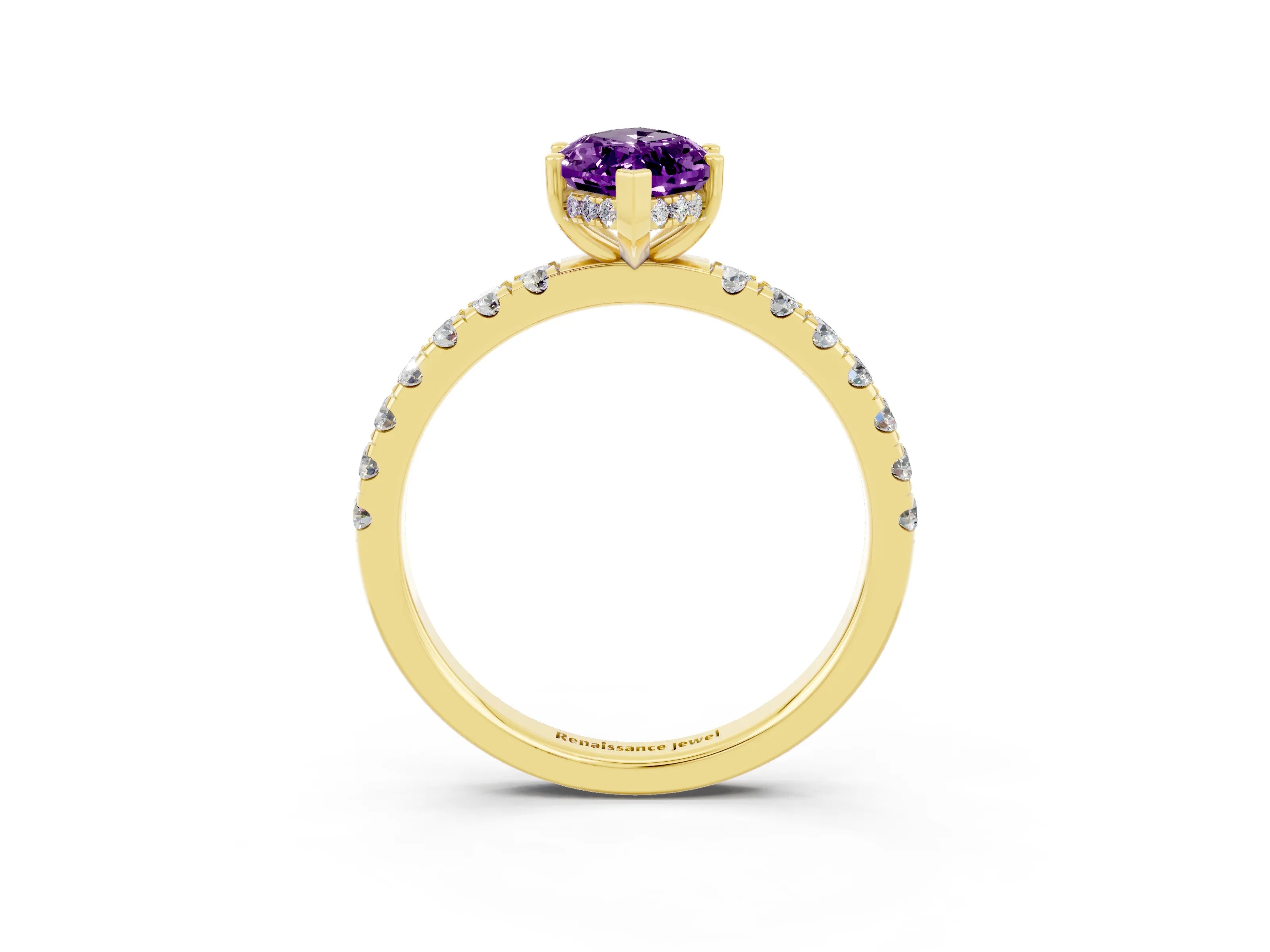 Yellow gold Marquise Cut Amethyst Pave Band Solitaire Ring with Four-Prong Setting_15