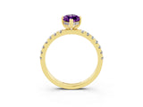 Yellow gold Marquise Cut Amethyst Pave Band Solitaire Ring with Four-Prong Setting_15