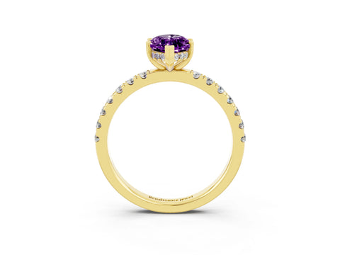Yellow gold Marquise Cut Amethyst Pave Band Solitaire Ring with Four-Prong Setting_15