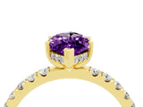 Yellow gold Marquise Cut Amethyst Pave Band Solitaire Ring with Four-Prong Setting_16