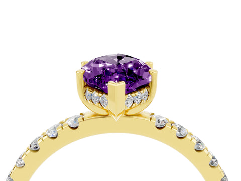 Yellow gold Marquise Cut Amethyst Pave Band Solitaire Ring with Four-Prong Setting_16