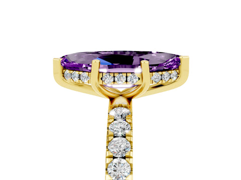 Yellow gold Marquise Cut Amethyst Pave Band Solitaire Ring with Four-Prong Setting_17