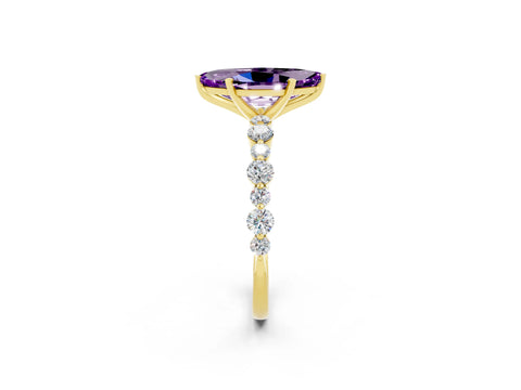 Yellow gold Marquise Cut Amethyst Prong Set Engagement Ring with Pavé Band_2
