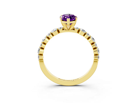 Yellow gold Marquise Cut Amethyst Prong Set Engagement Ring with Pavé Band_3