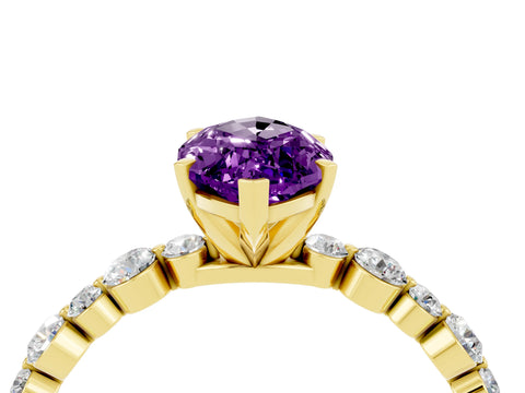 Yellow gold Marquise Cut Amethyst Prong Set Engagement Ring with Pavé Band_4