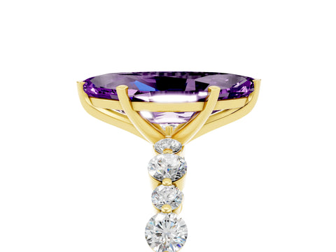 Yellow gold Marquise Cut Amethyst Prong Set Engagement Ring with Pavé Band_5