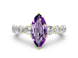 Yellow gold Marquise Cut Amethyst Prong Setting with Side Stones on a Pave Band