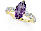 Yellow gold Marquise Cut Amethyst Prong Setting with Side Stones on a Pave Band_1
