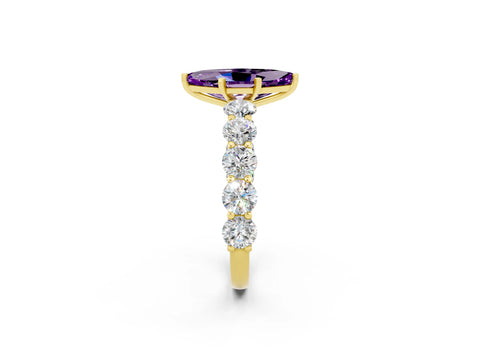 Yellow gold Marquise Cut Amethyst Prong Setting with Side Stones on a Pave Band_2