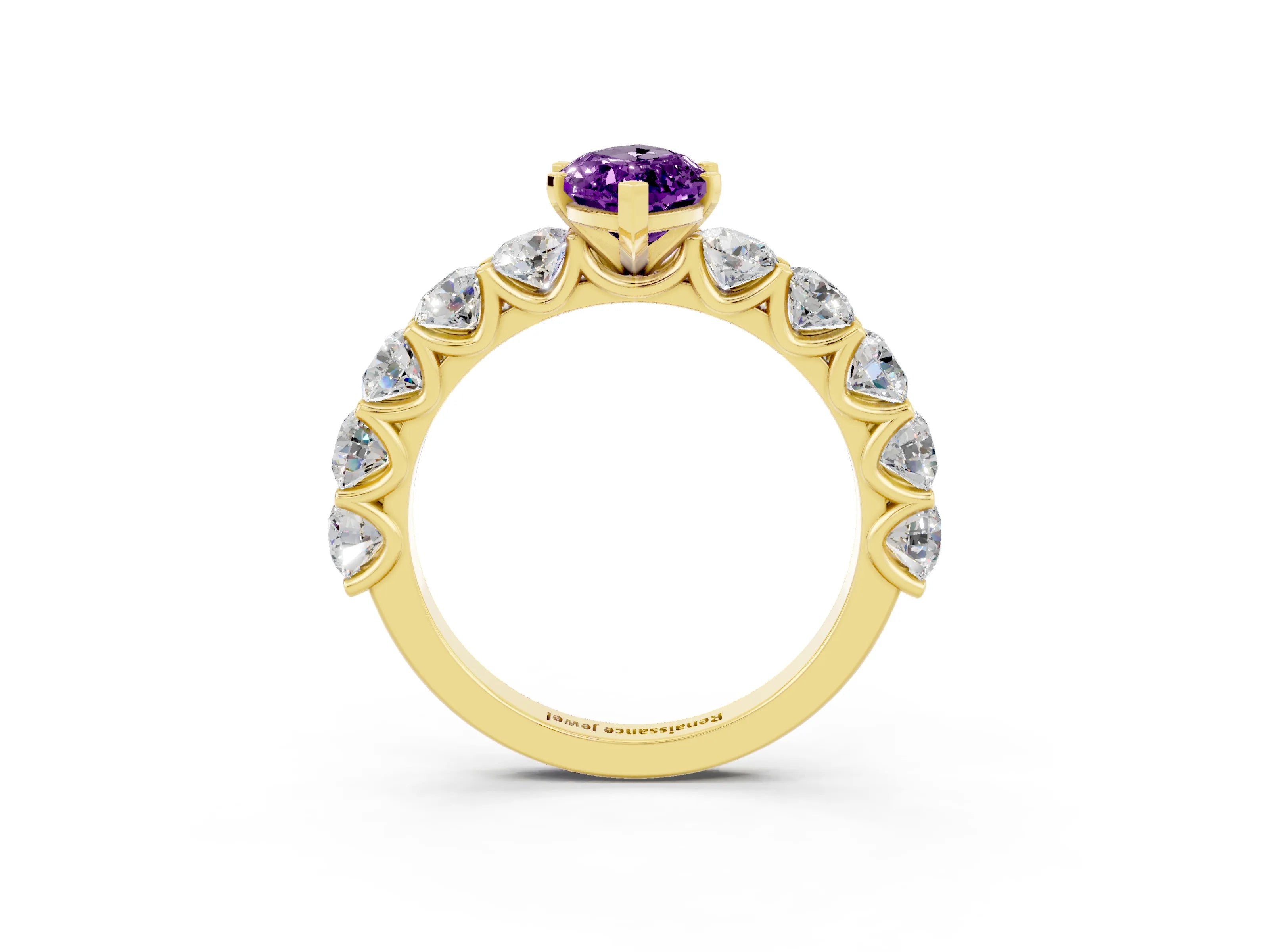 Yellow gold Marquise Cut Amethyst Prong Setting with Side Stones on a Pave Band_3