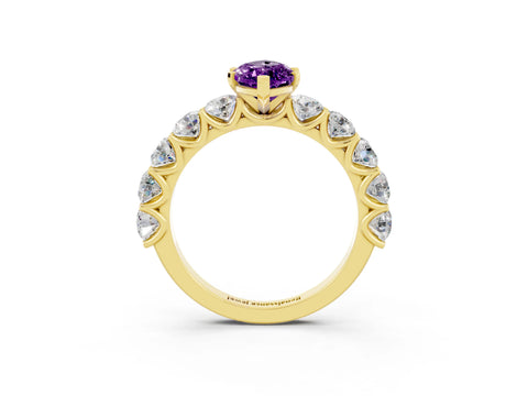 Yellow gold Marquise Cut Amethyst Prong Setting with Side Stones on a Pave Band_3