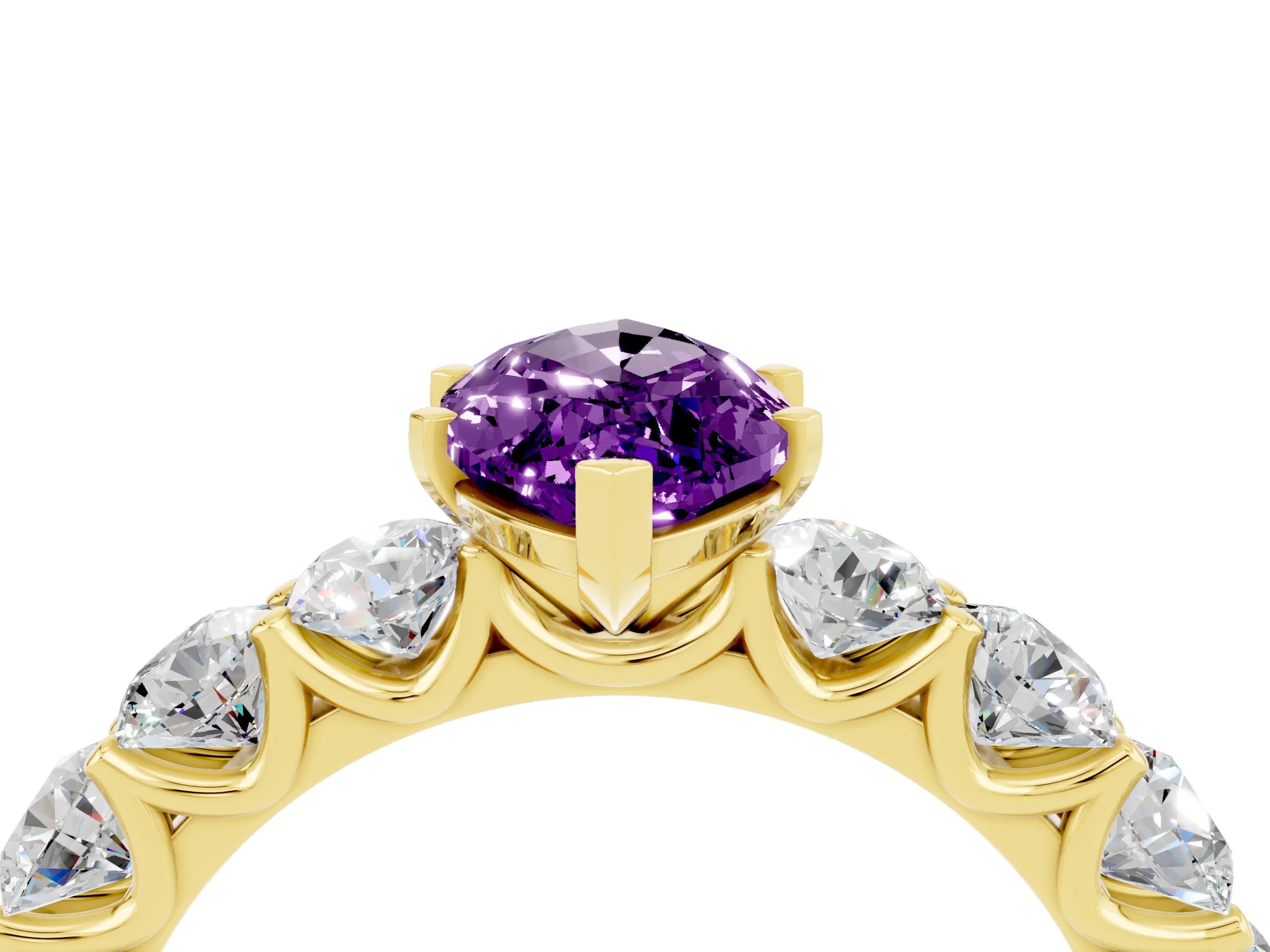 Yellow gold Marquise Cut Amethyst Prong Setting with Side Stones on a Pave Band_4