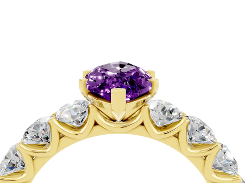 Yellow gold Marquise Cut Amethyst Prong Setting with Side Stones on a Pave Band_4
